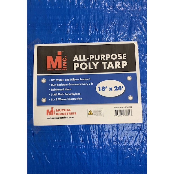 Tarp, 18 ft x 24 ft, 5 Mil, Blue, UV Resistant, Mildew Resistant